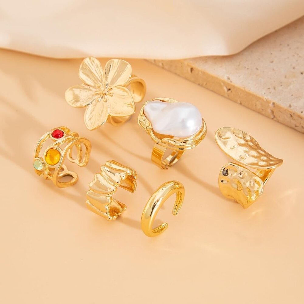 6pcs Stackable Adjustable Chunky Rings Set - Perf… - image 7